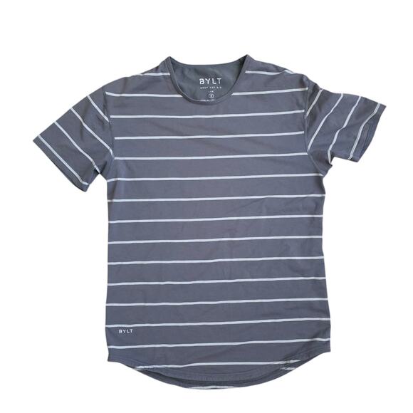 BYLT Basics Other - BYLT Drop Cut S/S Lux Gray/White Stripe Short Sleeve Activewear Top Men Sz M